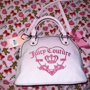 New Pink Juicy Couture Purse Bowler Bag Satchel Velour Vintage Style